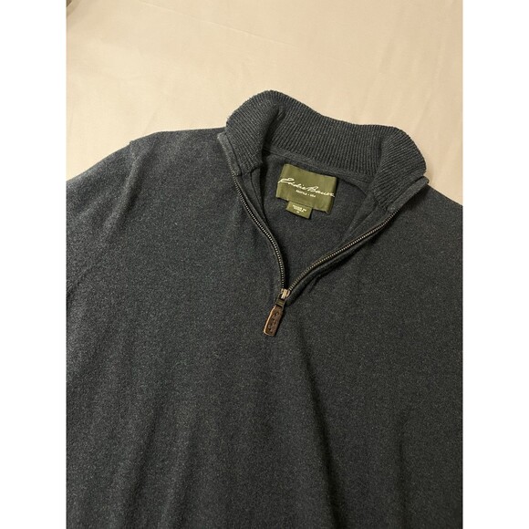 Eddie Bauer Mens Size Medium Sweater 1/4 Zip Cotton Cashmere Pullover Navy Blue - Picture 7 of 15